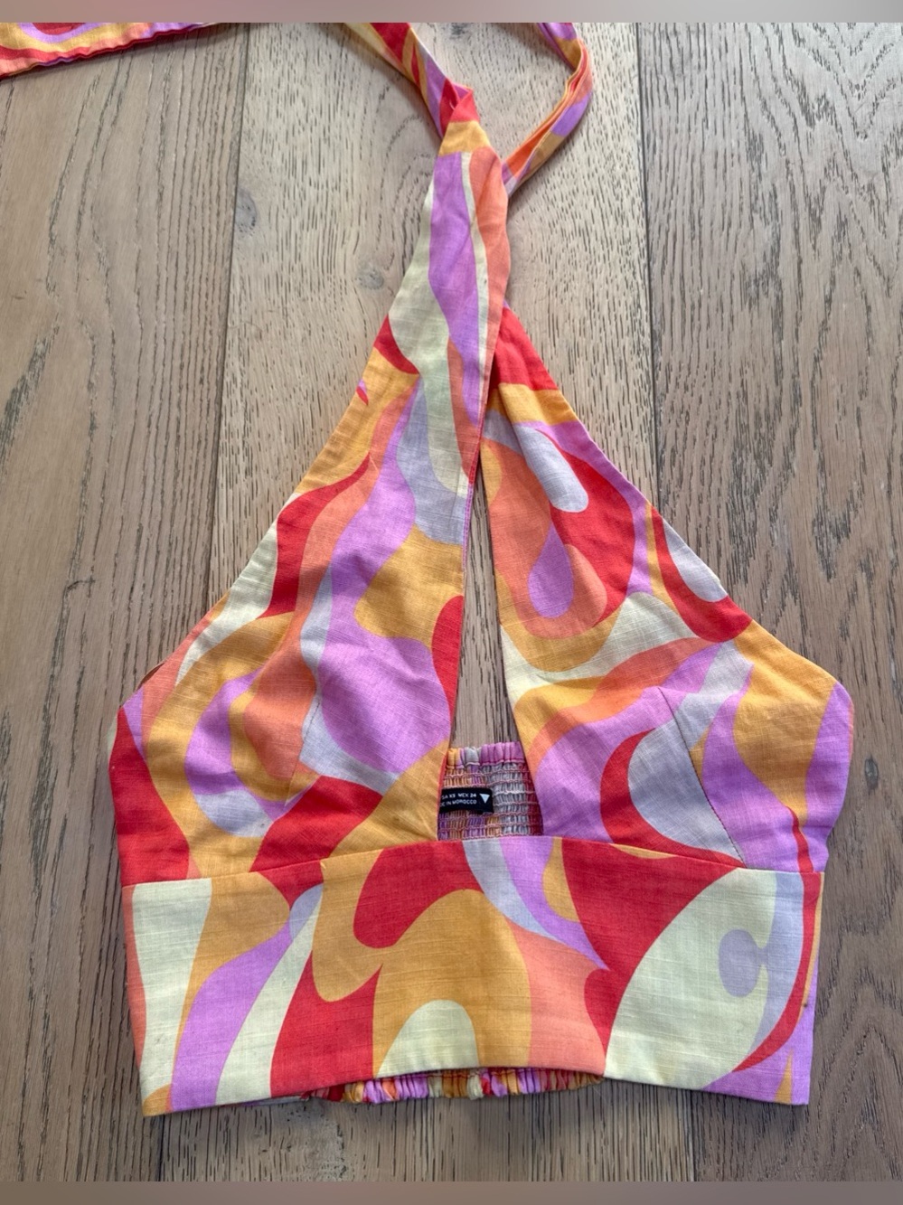 Halter Crop Top in Orange-Pink Swirl Print - Women